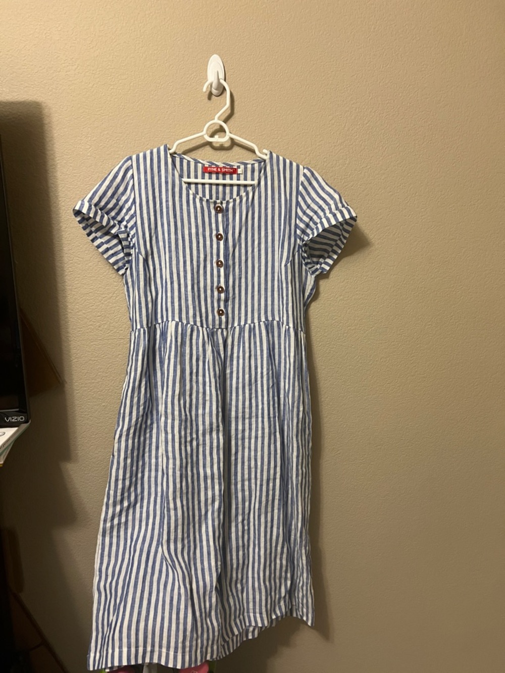 Pyne & Smith Blue and White Striped Button-Front Dress